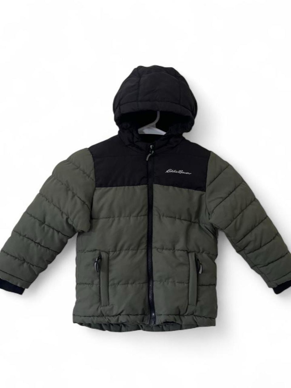 Toddler Boy 3T Quilted Puffer Winter Coat Sherpa Hood Eddie Bauer Olive Green